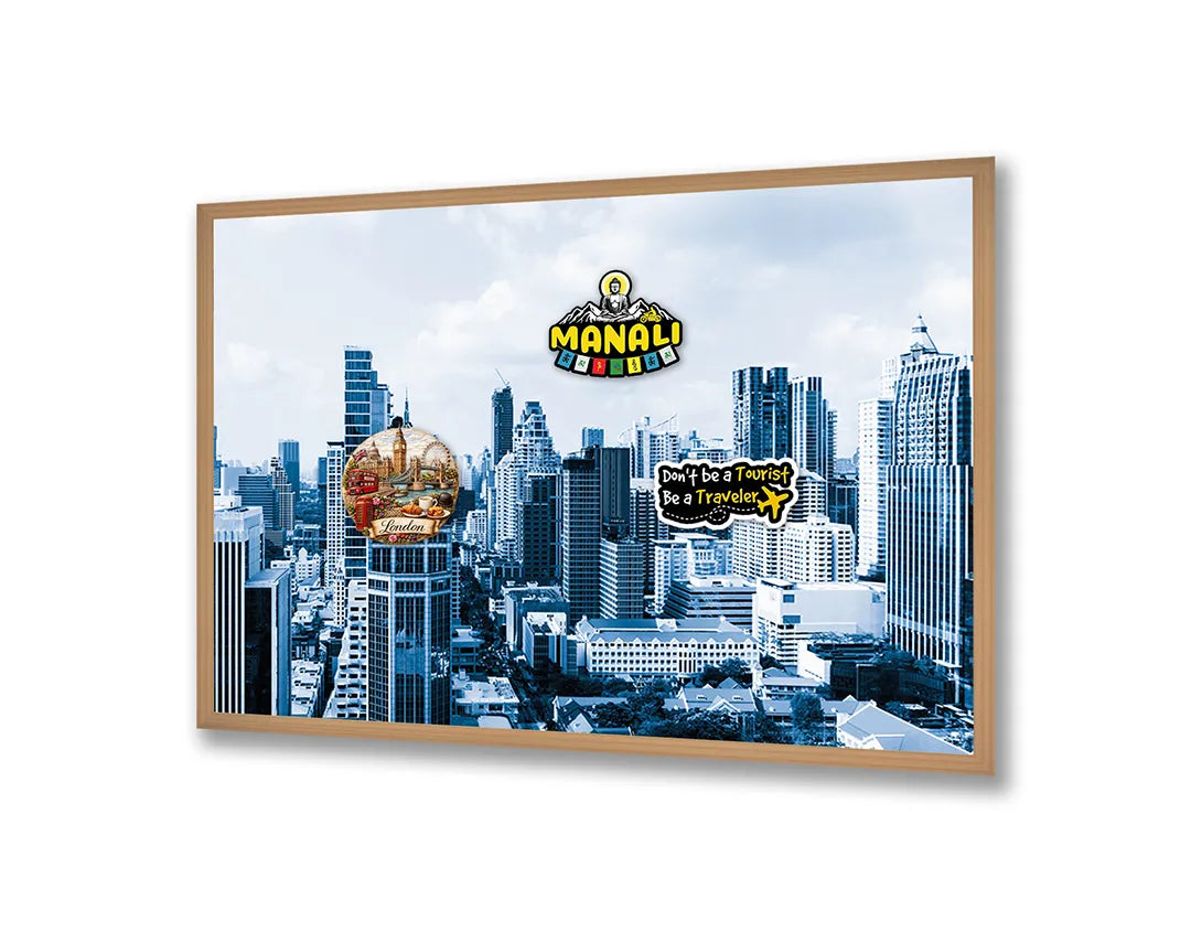 Metalen Magneetbord met print van Skyline stad in winter perfect als decoratie