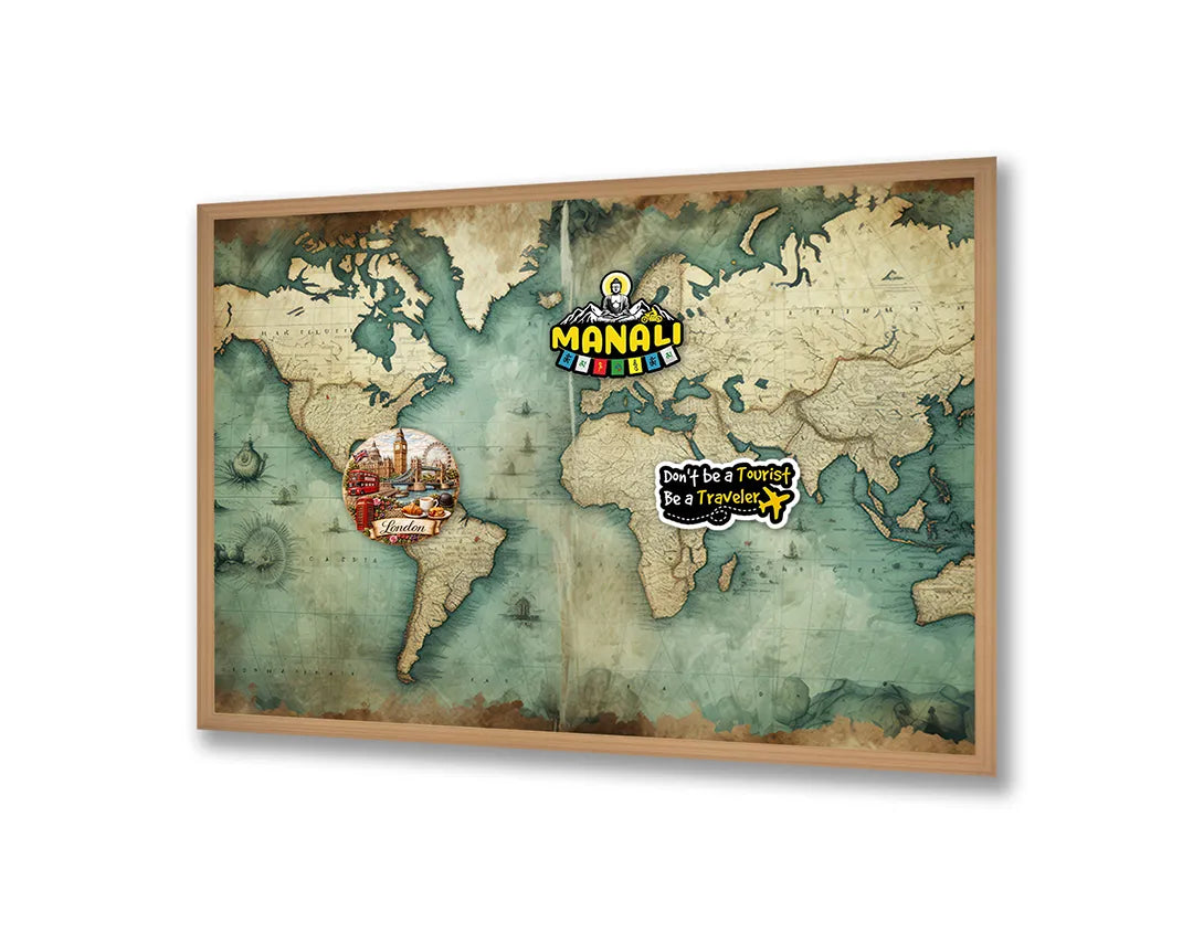 Metalen Magneetbord met print van Vintage wereldkaart groen perfect als decoratie