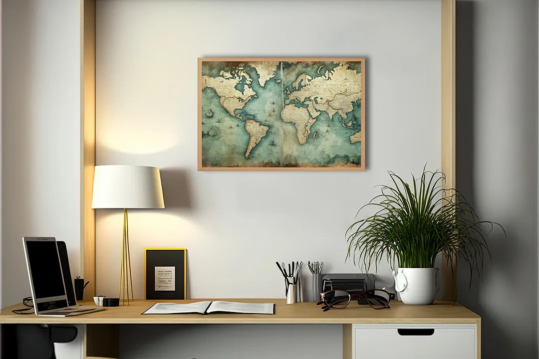 Metalen Magneetbord met print van Vintage wereldkaart groen perfect als decoratie