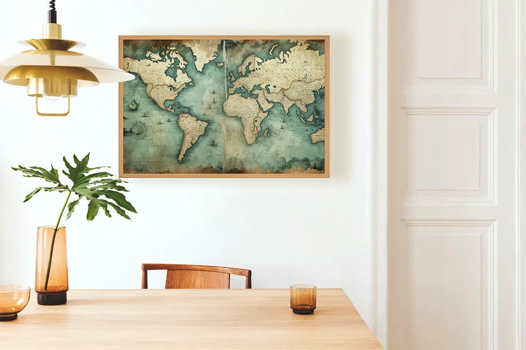 Metalen Magneetbord met print van Vintage wereldkaart groen perfect als decoratie