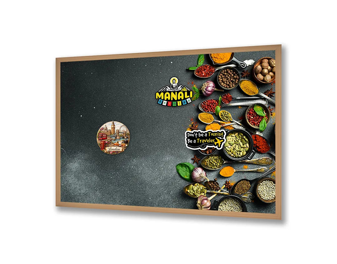 Metalen Magneetbord met print van Specerijen donkere achtergrond perfect als decoratie