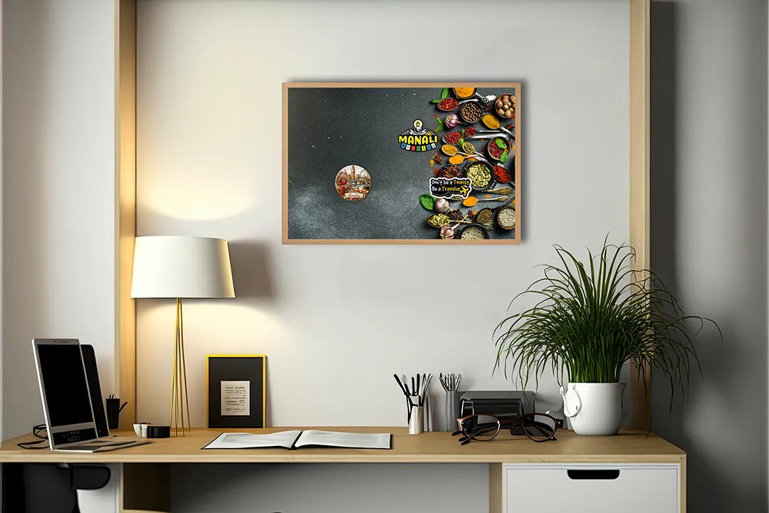 Metalen Magneetbord met print van Specerijen donkere achtergrond perfect als decoratie