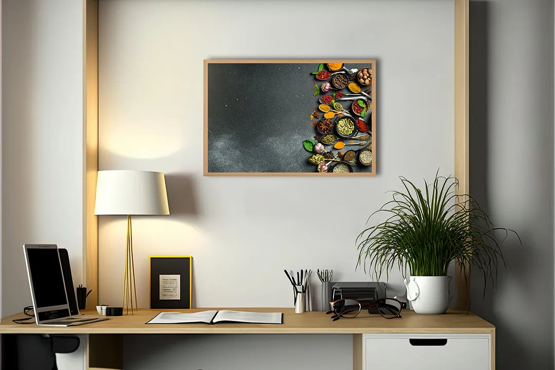 Metalen Magneetbord met print van Specerijen donkere achtergrond perfect als decoratie