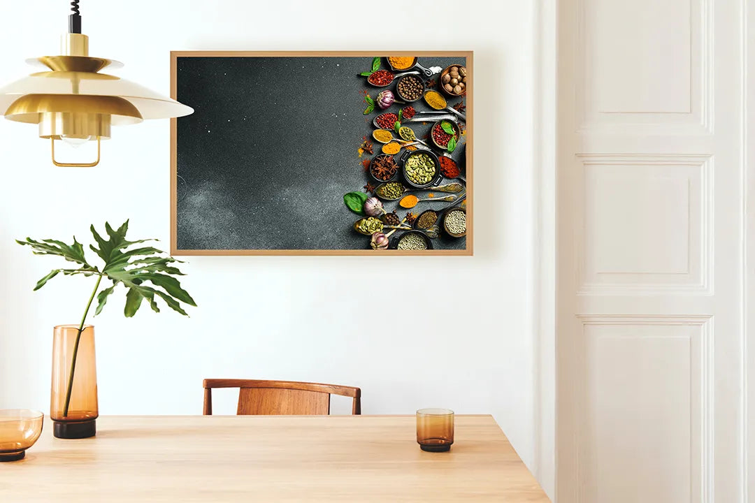 Metalen Magneetbord met print van Specerijen donkere achtergrond perfect als decoratie
