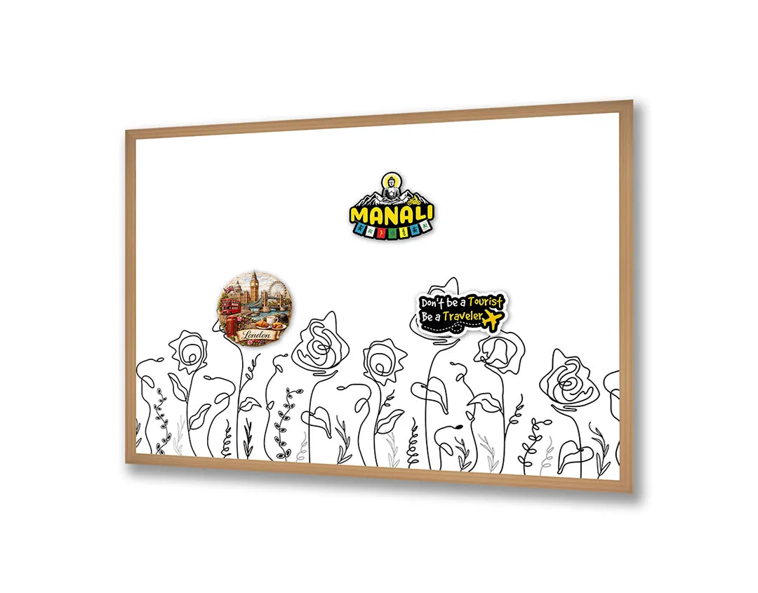 Metalen Magneetbord met print van Minimalistische bloemen lijntekening perfect als decoratie