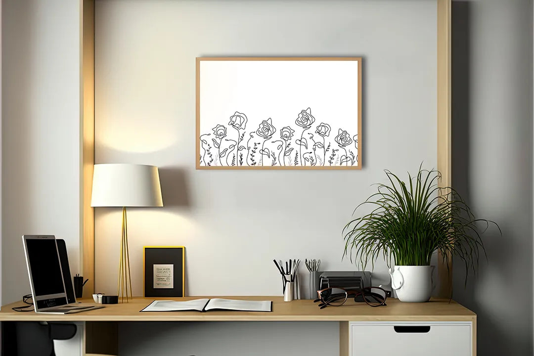 Metalen Magneetbord met print van Minimalistische bloemen lijntekening perfect als decoratie