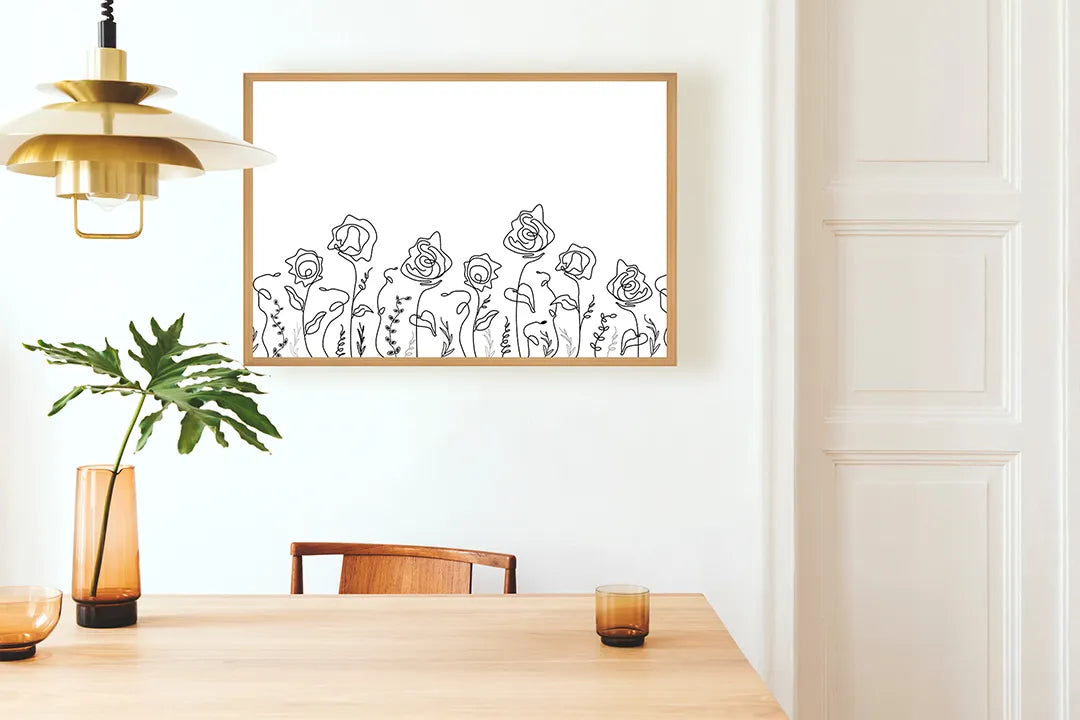 Metalen Magneetbord met print van Minimalistische bloemen lijntekening perfect als decoratie