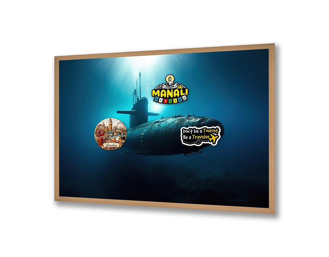 Metalen Magneetbord met print van Duikboot onderwater blauw perfect als decoratie