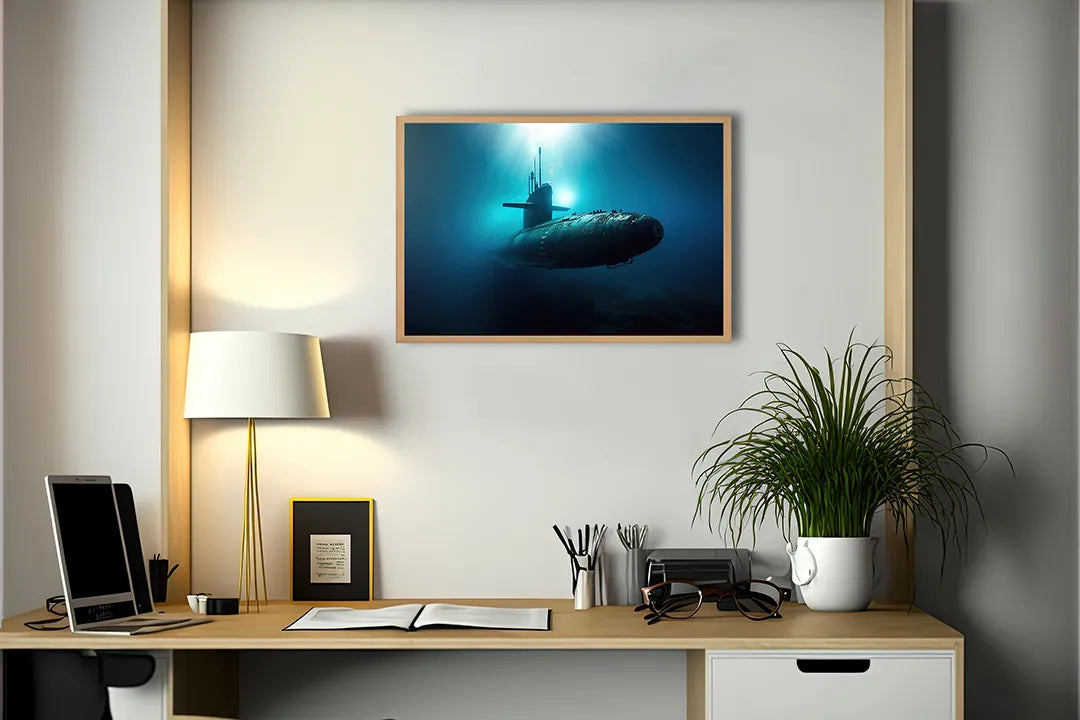 Metalen Magneetbord met print van Duikboot onderwater blauw perfect als decoratie