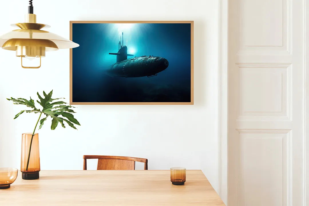 Metalen Magneetbord met print van Duikboot onderwater blauw perfect als decoratie