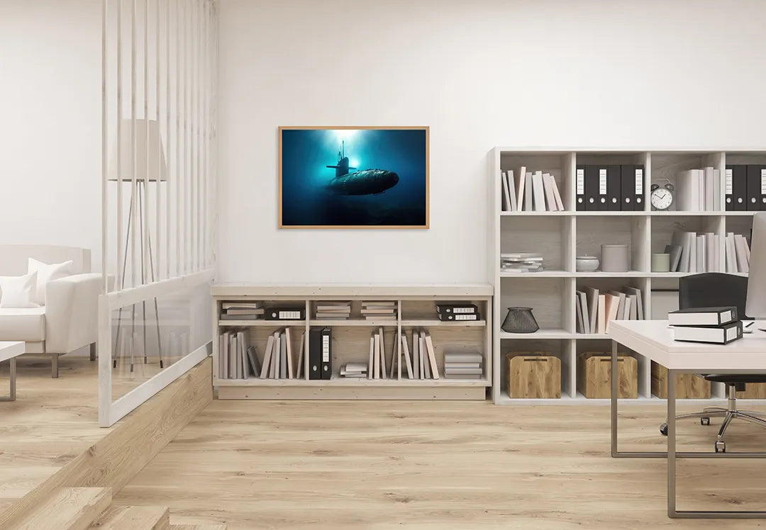 Metalen Magneetbord met print van Duikboot onderwater blauw perfect als decoratie