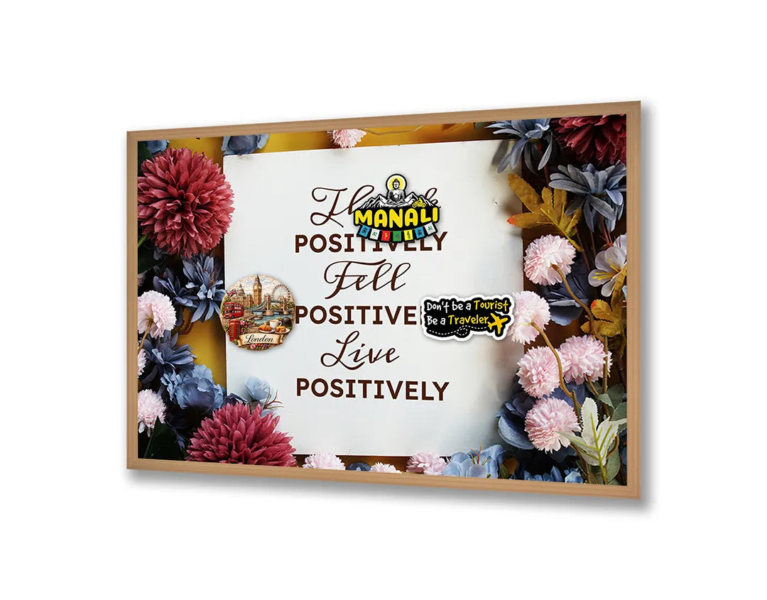 Metalen Magneetbord met print van Think positive tekst bloemen perfect als decoratie