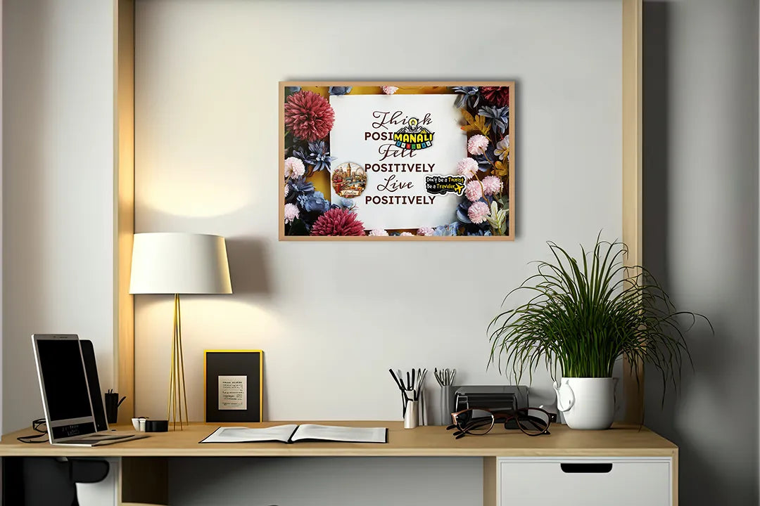 Metalen Magneetbord met print van Think positive tekst bloemen perfect als decoratie