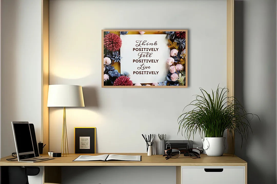 Metalen Magneetbord met print van Think positive tekst bloemen perfect als decoratie