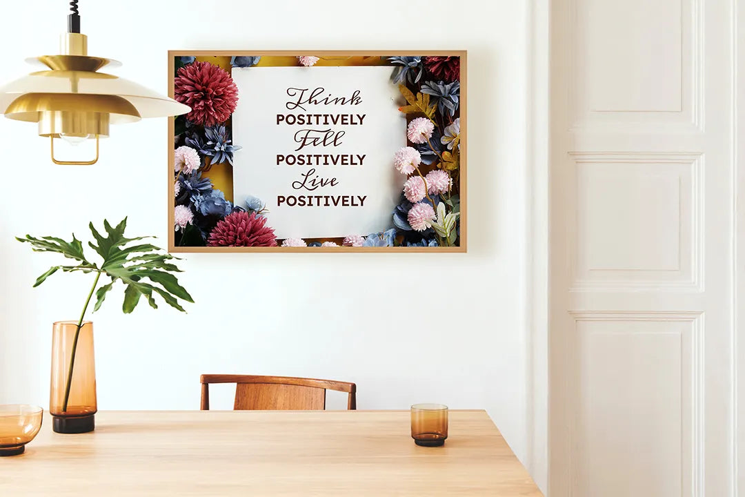 Metalen Magneetbord met print van Think positive tekst bloemen perfect als decoratie