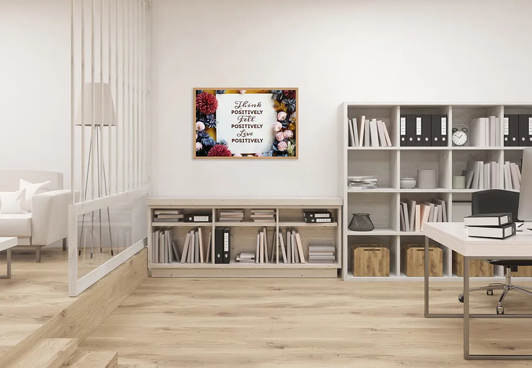 Metalen Magneetbord met print van Think positive tekst bloemen perfect als decoratie