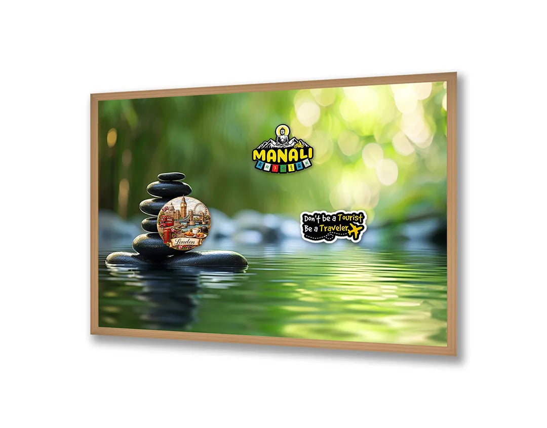 Metalen Magneetbord met print van Zen stenen balans water perfect als decoratie