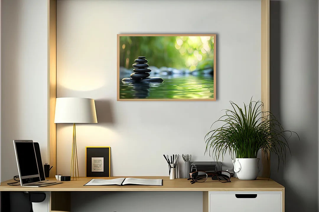 Metalen Magneetbord met print van Zen stenen balans water perfect als decoratie