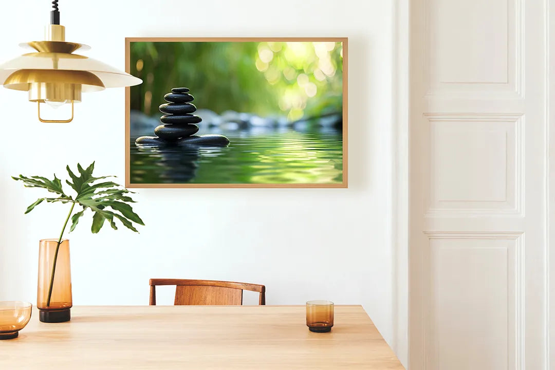 Metalen Magneetbord met print van Zen stenen balans water perfect als decoratie