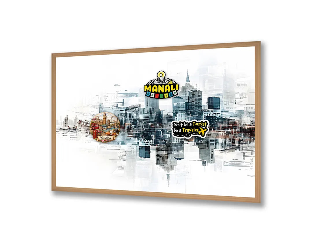 Metalen Magneetbord met print van Stad skyline waterkleur perfect als decoratie