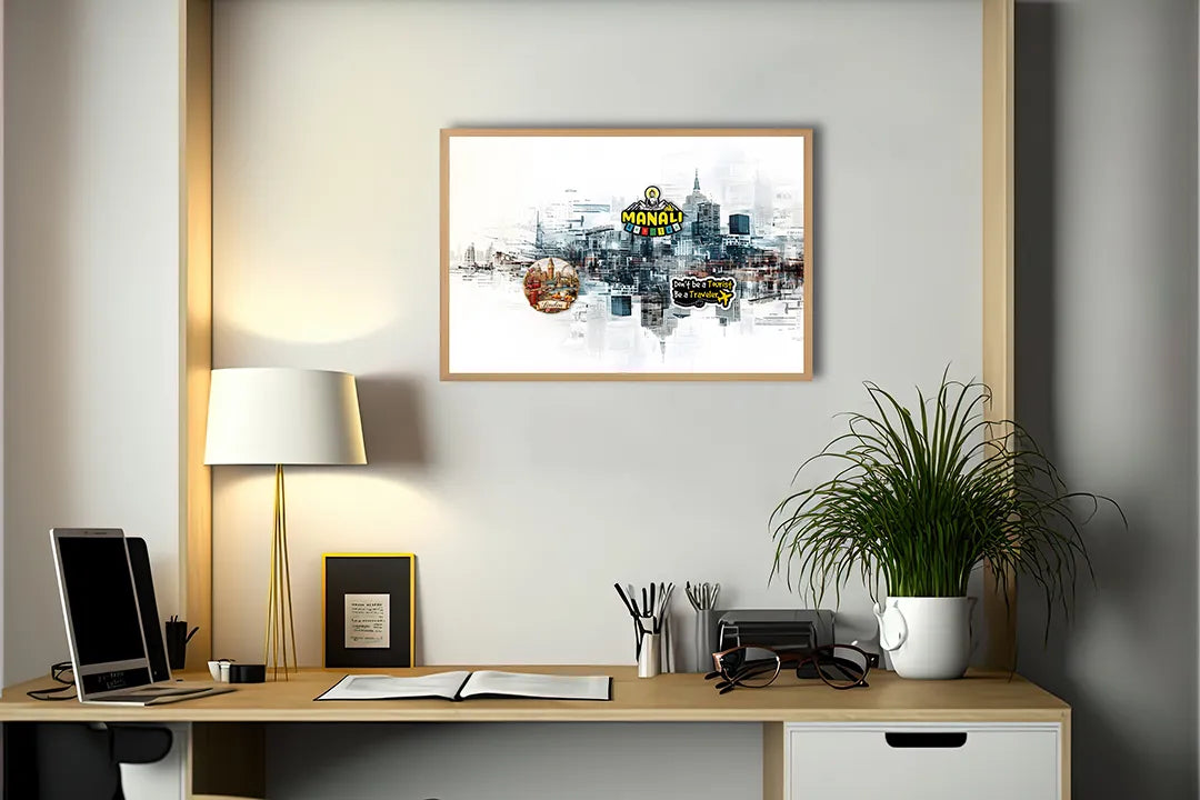 Metalen Magneetbord met print van Stad skyline waterkleur perfect als decoratie