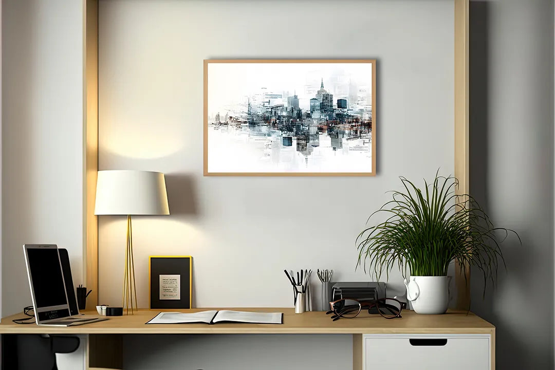 Metalen Magneetbord met print van Stad skyline waterkleur perfect als decoratie