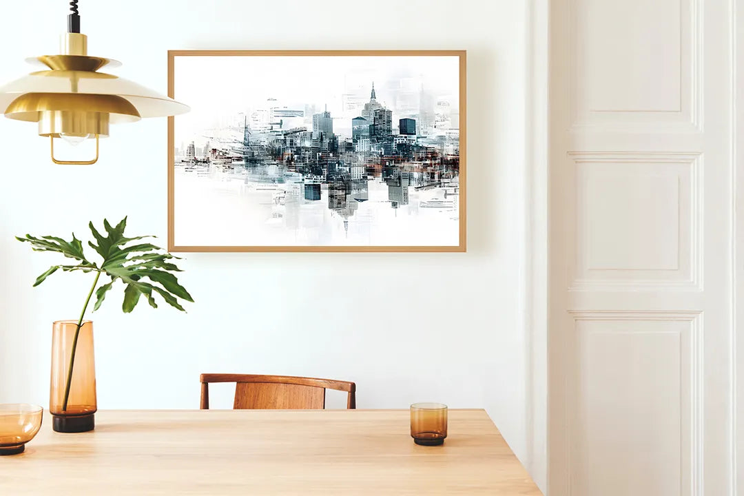 Metalen Magneetbord met print van Stad skyline waterkleur perfect als decoratie