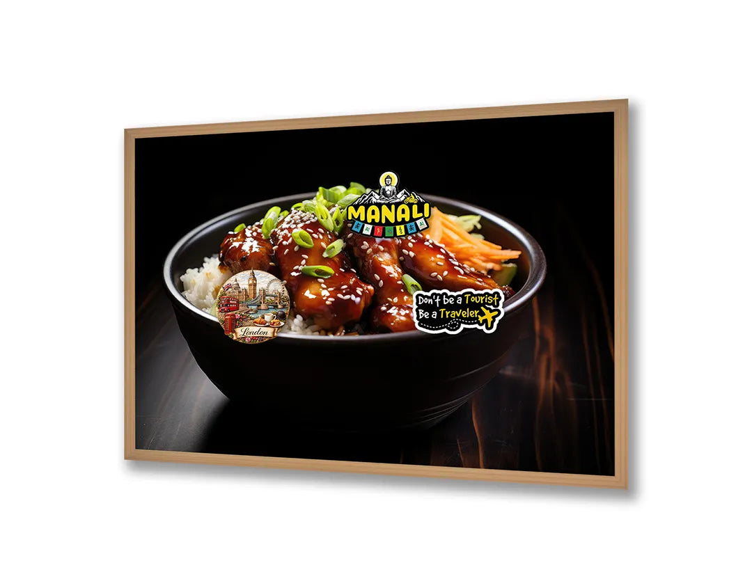 Metalen Magneetbord met print van Kom met rijst en vlees perfect als decoratie