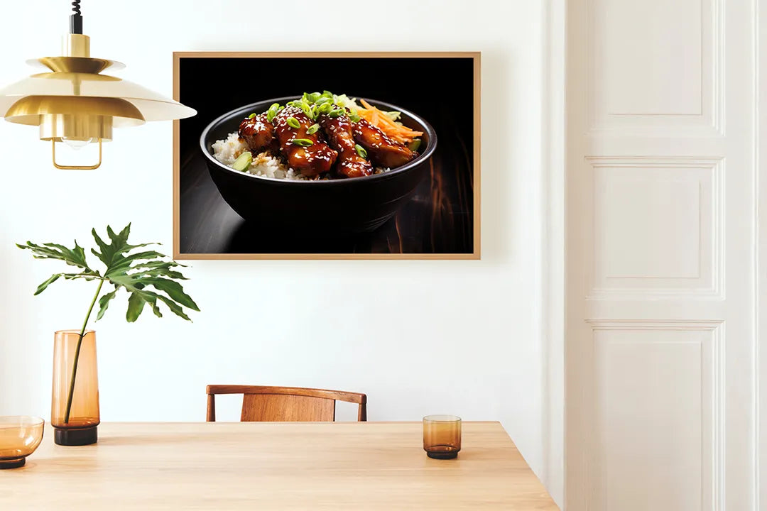 Metalen Magneetbord met print van Kom met rijst en vlees perfect als decoratie