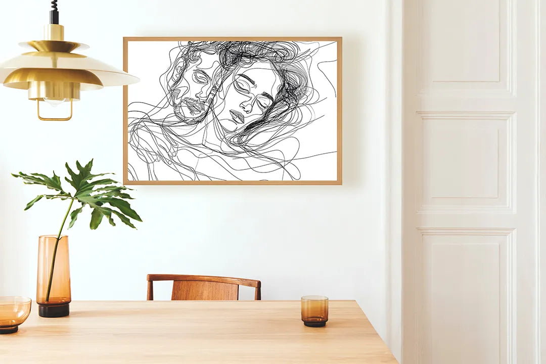 Metalen Magneetbord met print van Lijntekening koppel perfect als decoratie