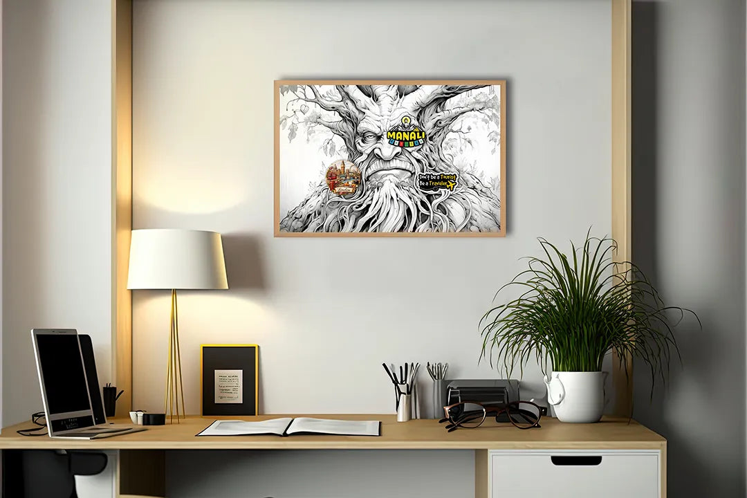 Metalen Magneetbord met print van Fantasie boom gezicht perfect als decoratie