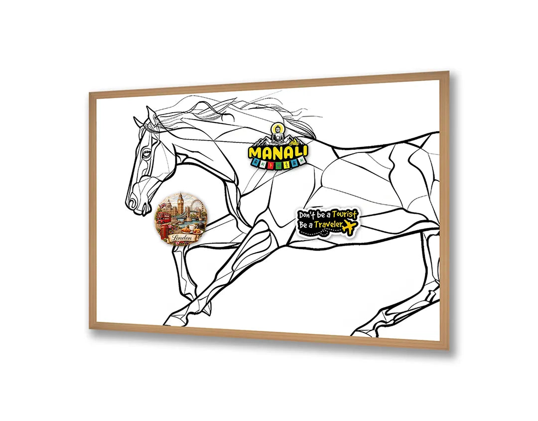 Metalen Magneetbord met print van Paard lijntekening rennend perfect als decoratie