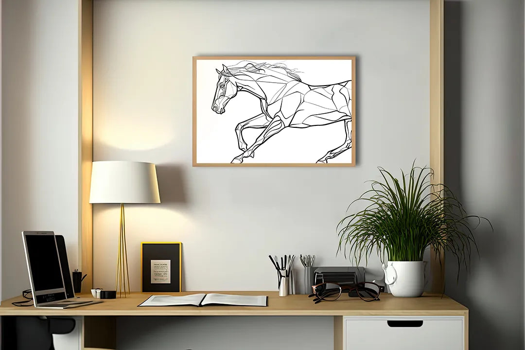 Metalen Magneetbord met print van Paard lijntekening rennend perfect als decoratie