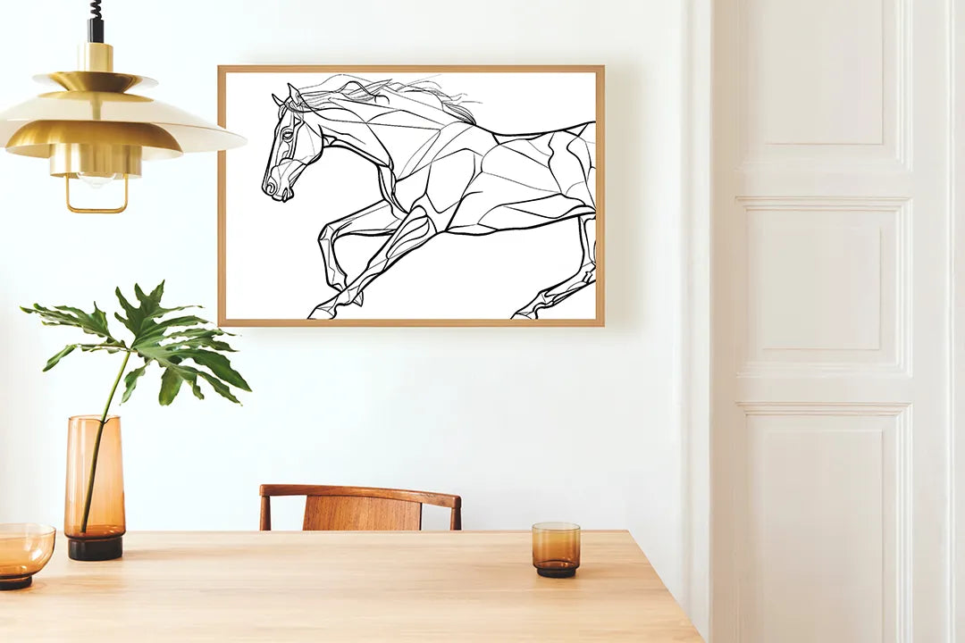 Metalen Magneetbord met print van Paard lijntekening rennend perfect als decoratie