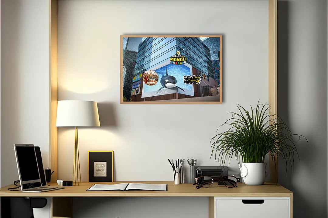 Metalen Magneetbord met print van Orka op groot scherm perfect als decoratie