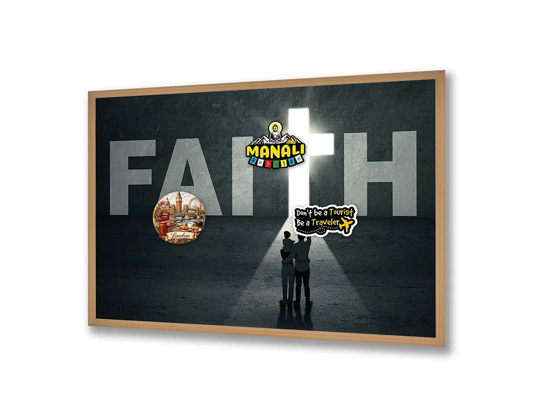 Metalen Magneetbord met afbeelding van kruis met FAITH en silhouet in zwart en wit kleuren