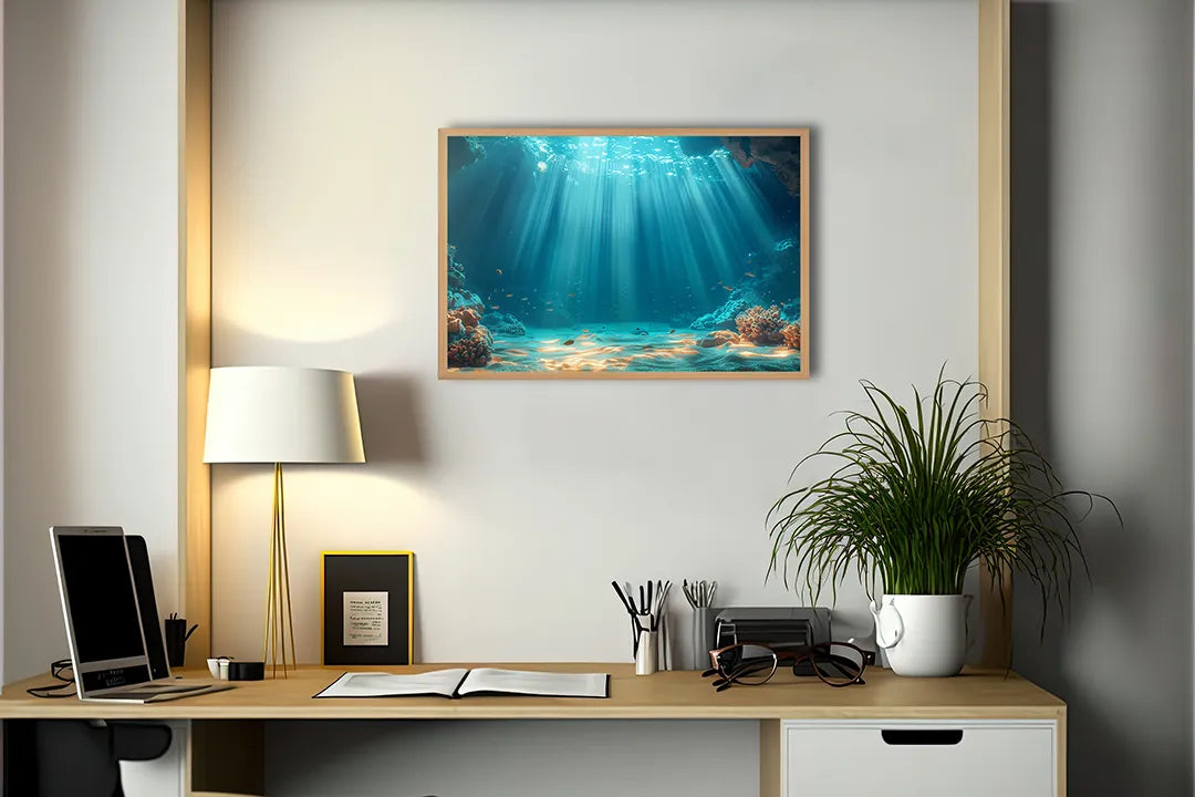 Metalen Magneetbord met print van Onderwater zonnestralen bodem perfect als decoratie