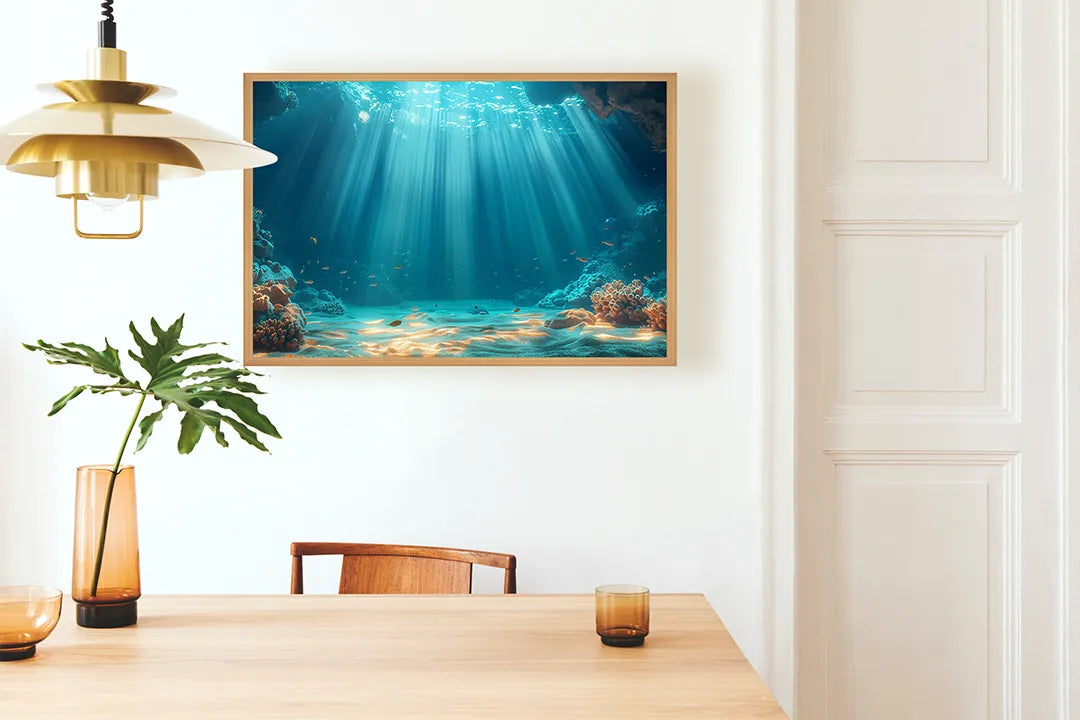Metalen Magneetbord met print van Onderwater zonnestralen bodem perfect als decoratie