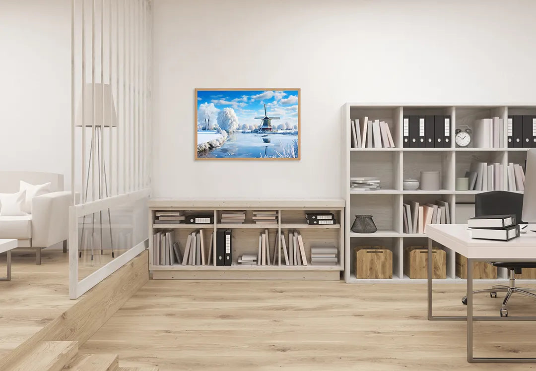 Metalen Magneetbord met print van Winterlandschap molen perfect als decoratie