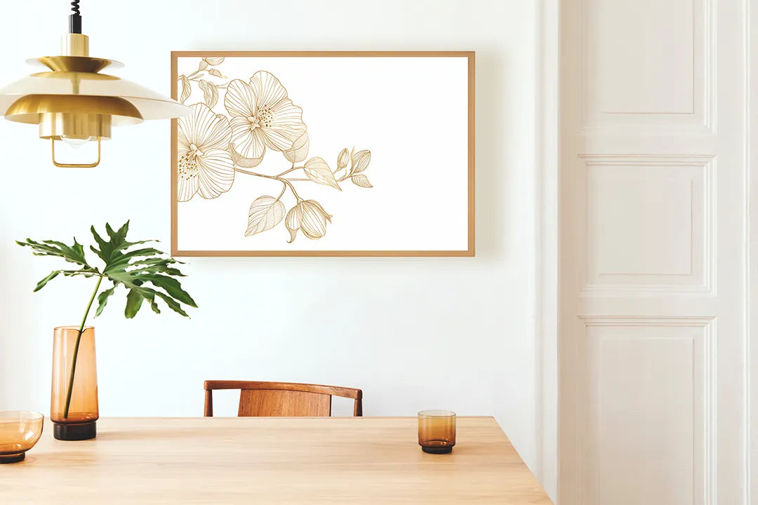 Metalen Magneetbord met print van Gouden bloemen tak perfect als decoratie