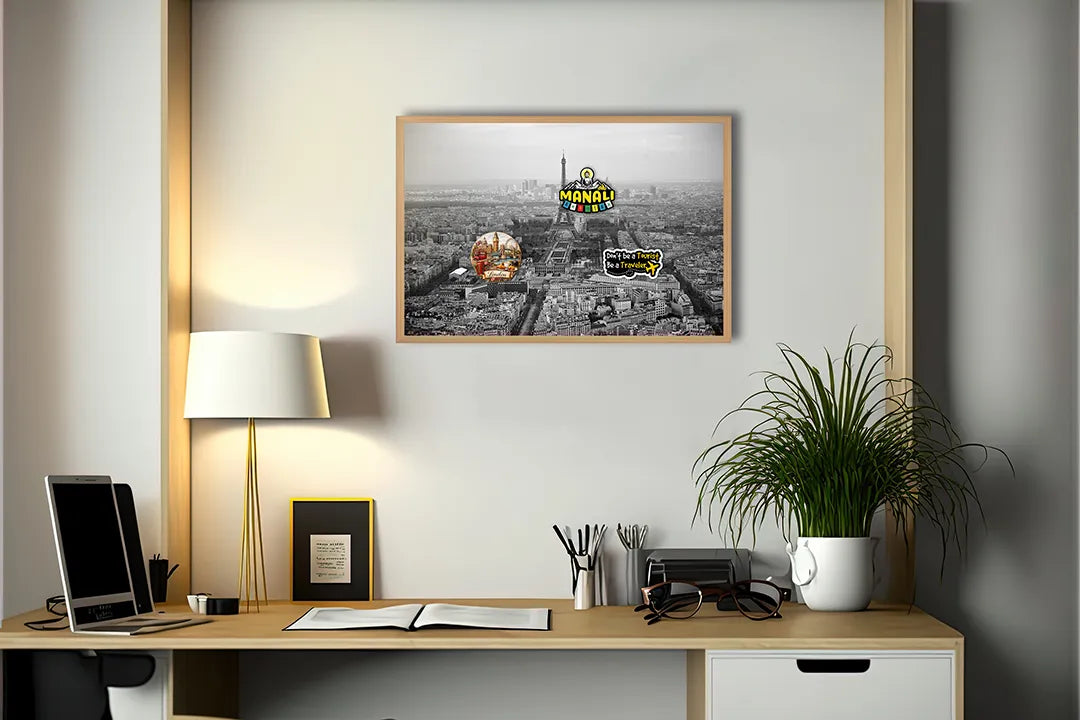 Metalen Magneetbord met afbeelding van Parijs Eiffeltoren in zwart-wit kleuren