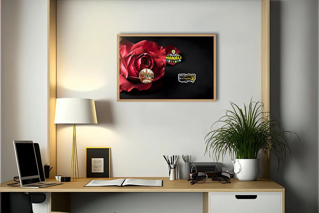 Metalen Magneetbord met print van Rode roos op zwart perfect als decoratie