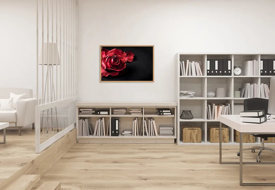 Metalen Magneetbord met print van Rode roos op zwart perfect als decoratie
