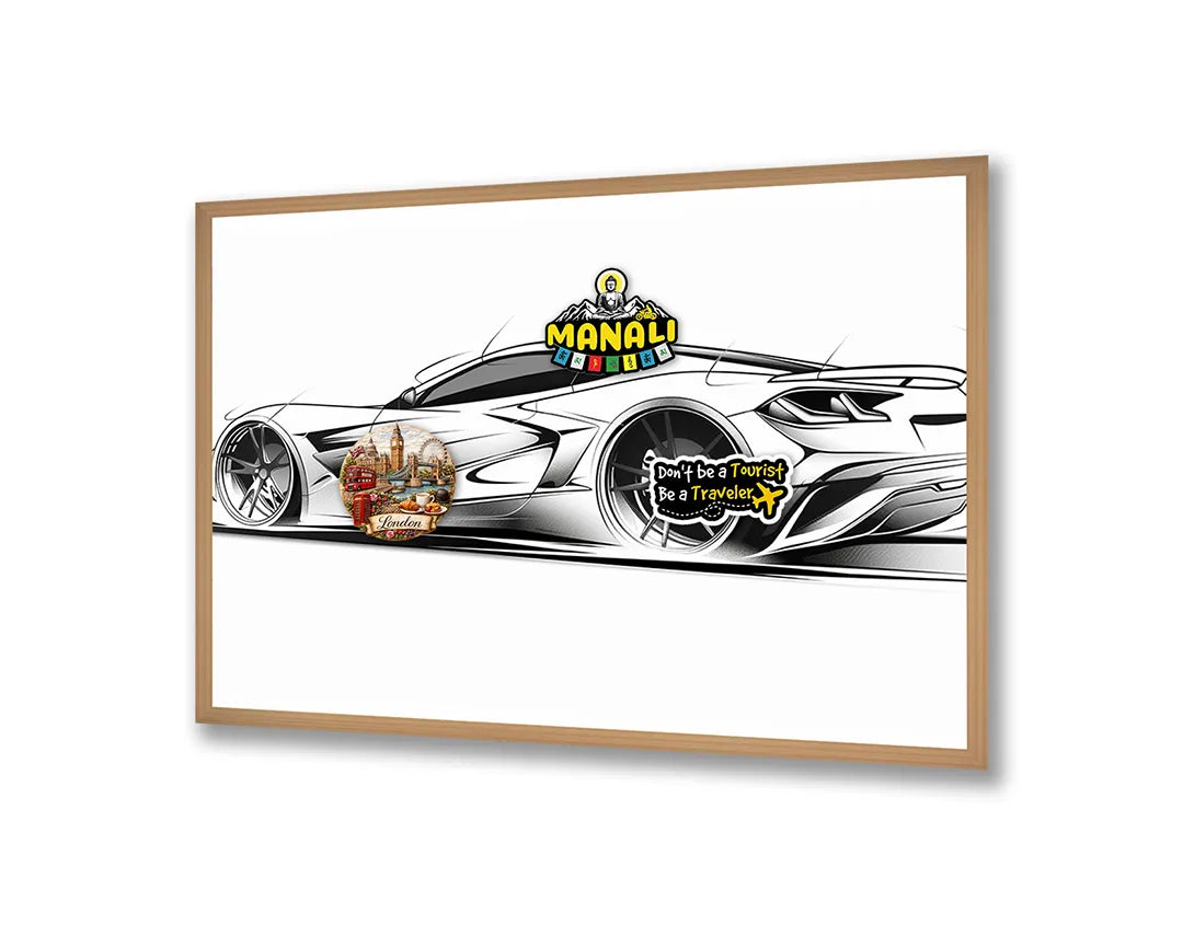 Metalen Magneetbord met print van Sportauto schets zijaanzicht perfect als decoratie
