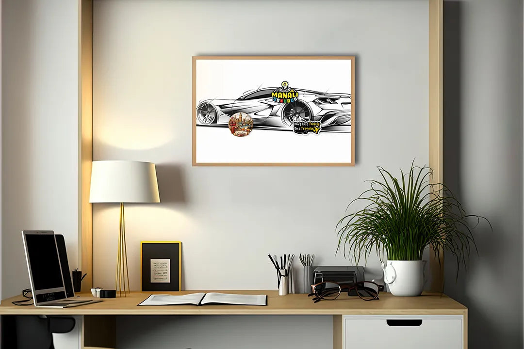 Metalen Magneetbord met print van Sportauto schets zijaanzicht perfect als decoratie