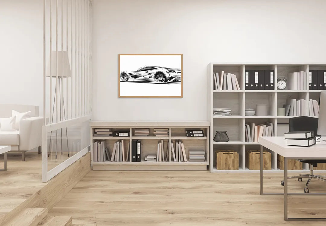 Metalen Magneetbord met print van Sportauto schets zijaanzicht perfect als decoratie