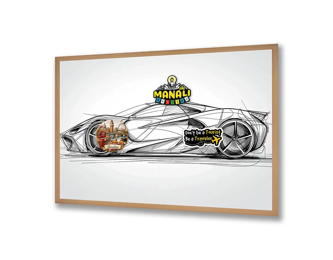 Metalen Magneetbord met print van Sportauto schets vooraanzicht perfect als decoratie