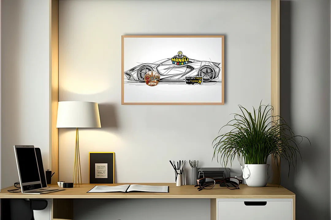 Metalen Magneetbord met print van Sportauto schets vooraanzicht perfect als decoratie