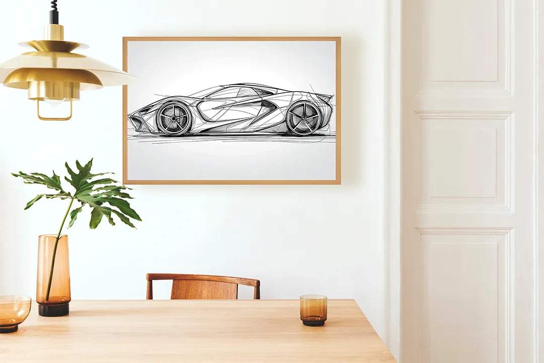 Metalen Magneetbord met print van Sportauto schets vooraanzicht perfect als decoratie