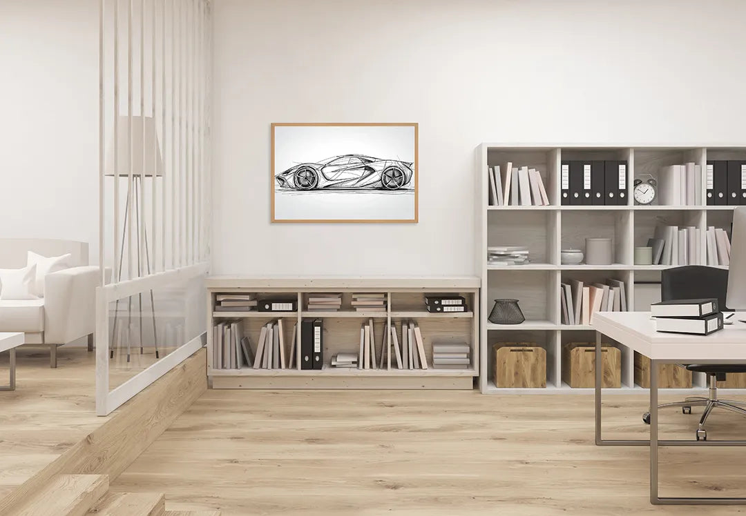 Metalen Magneetbord met print van Sportauto schets vooraanzicht perfect als decoratie